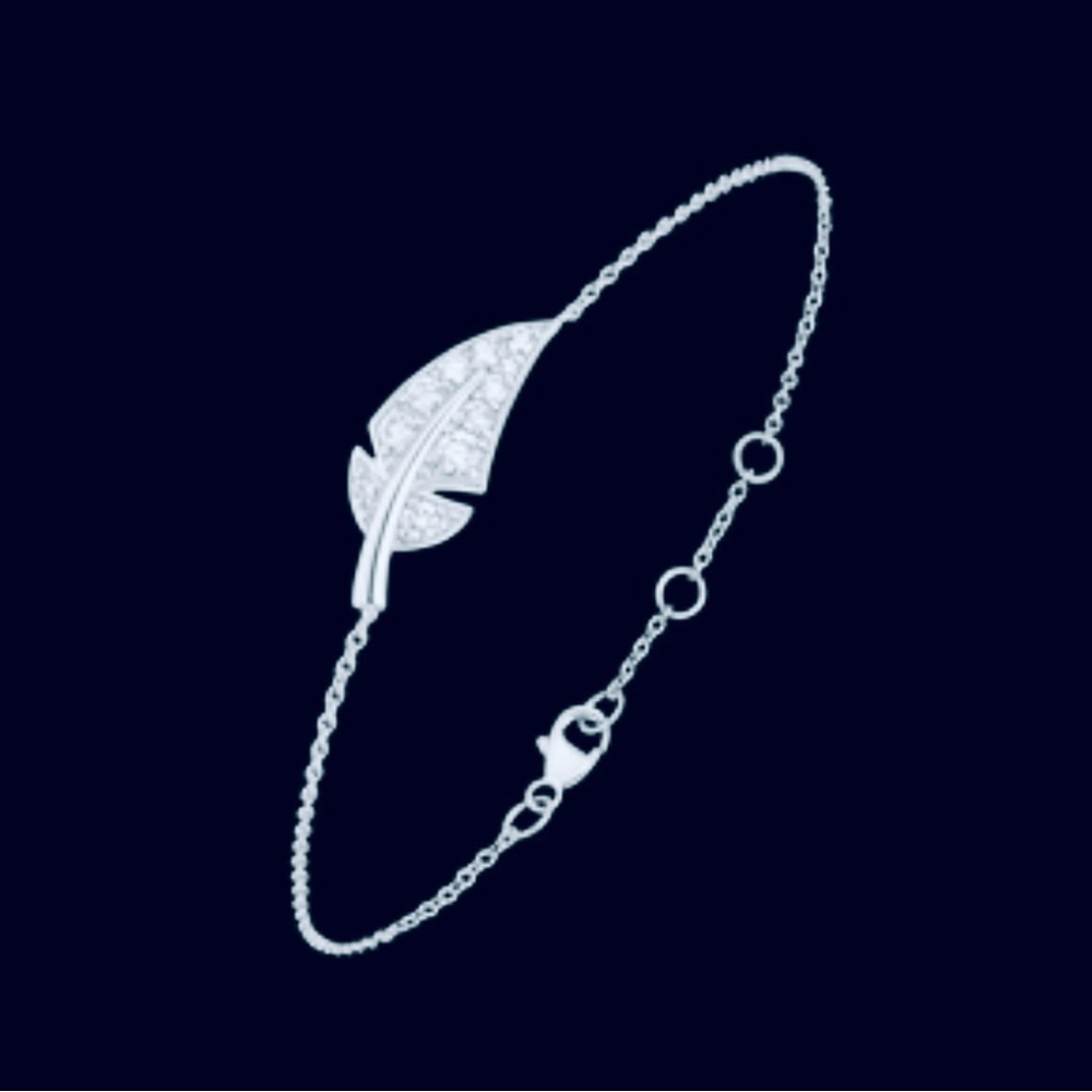 Burma 18K White gold feather bracelet with lab diamonds